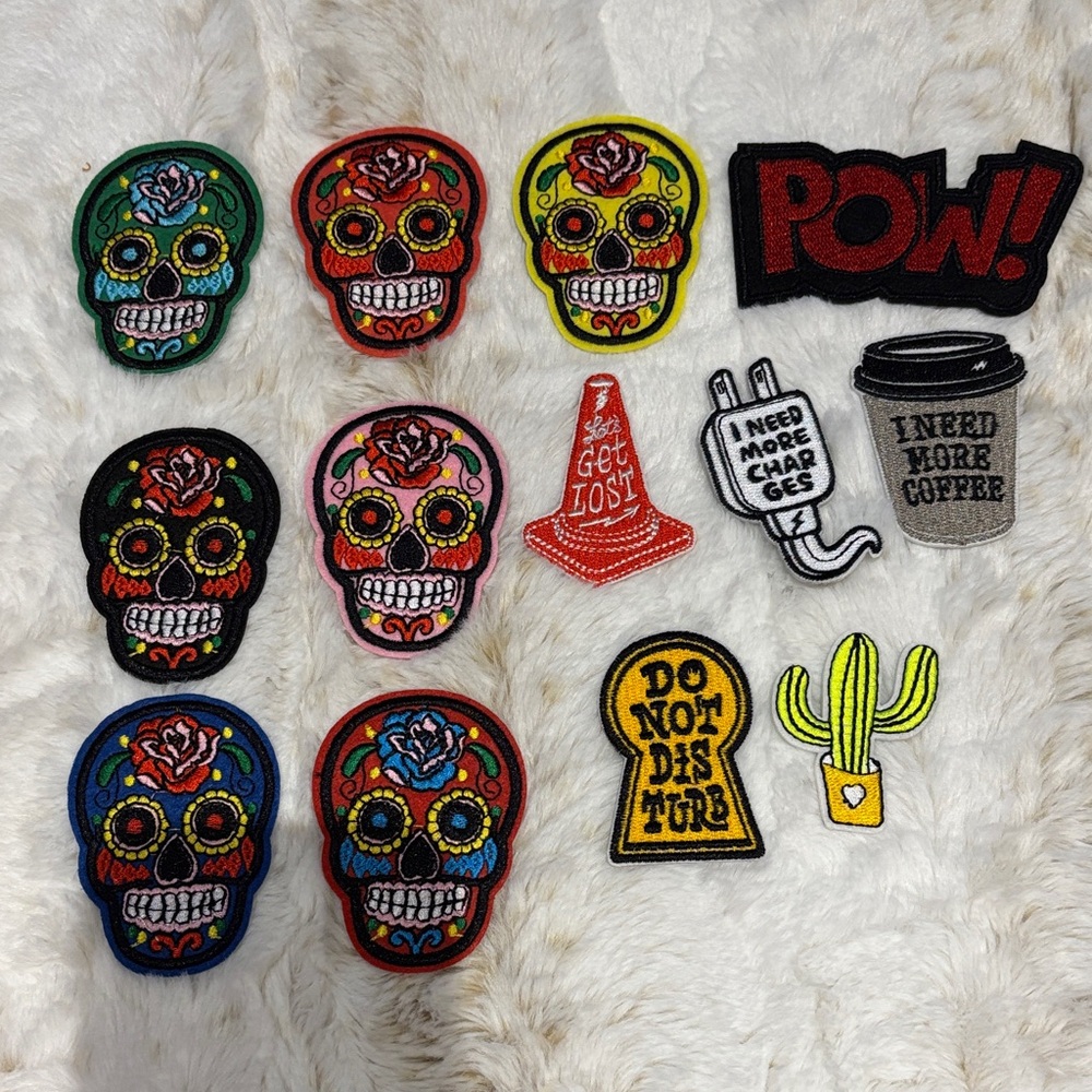 Colorful Sugar Skull & Novelty Iron-On Patch Set - Multicolor